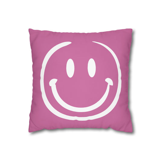 pink with white smiley face Canvas Pillow cover