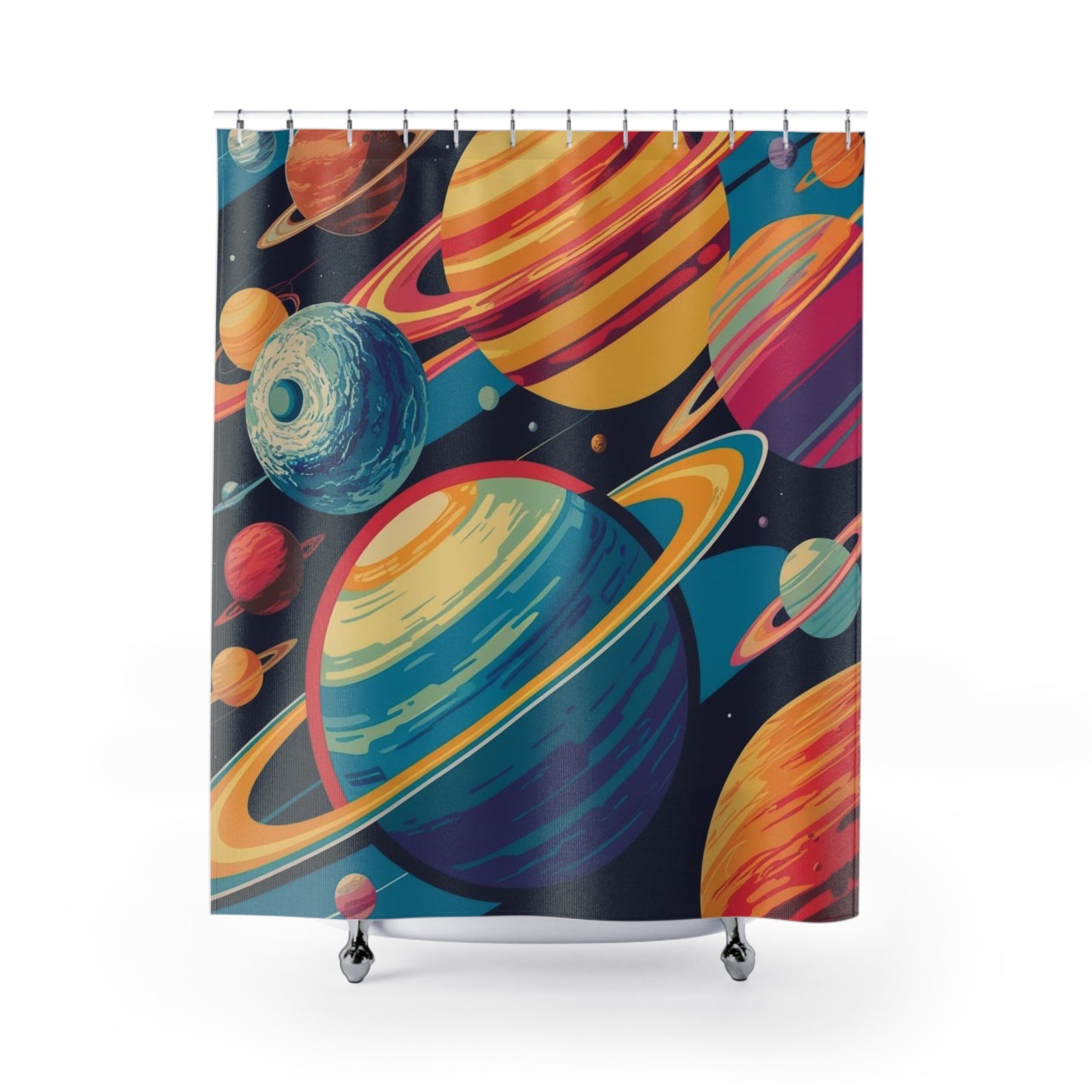 retro planets Shower Curtains