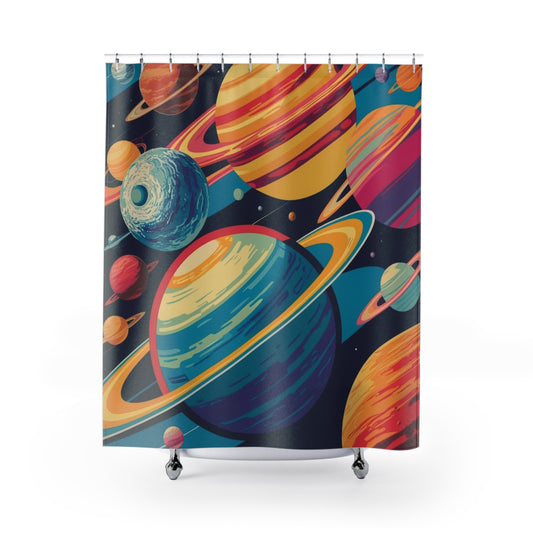 retro planets Shower Curtains