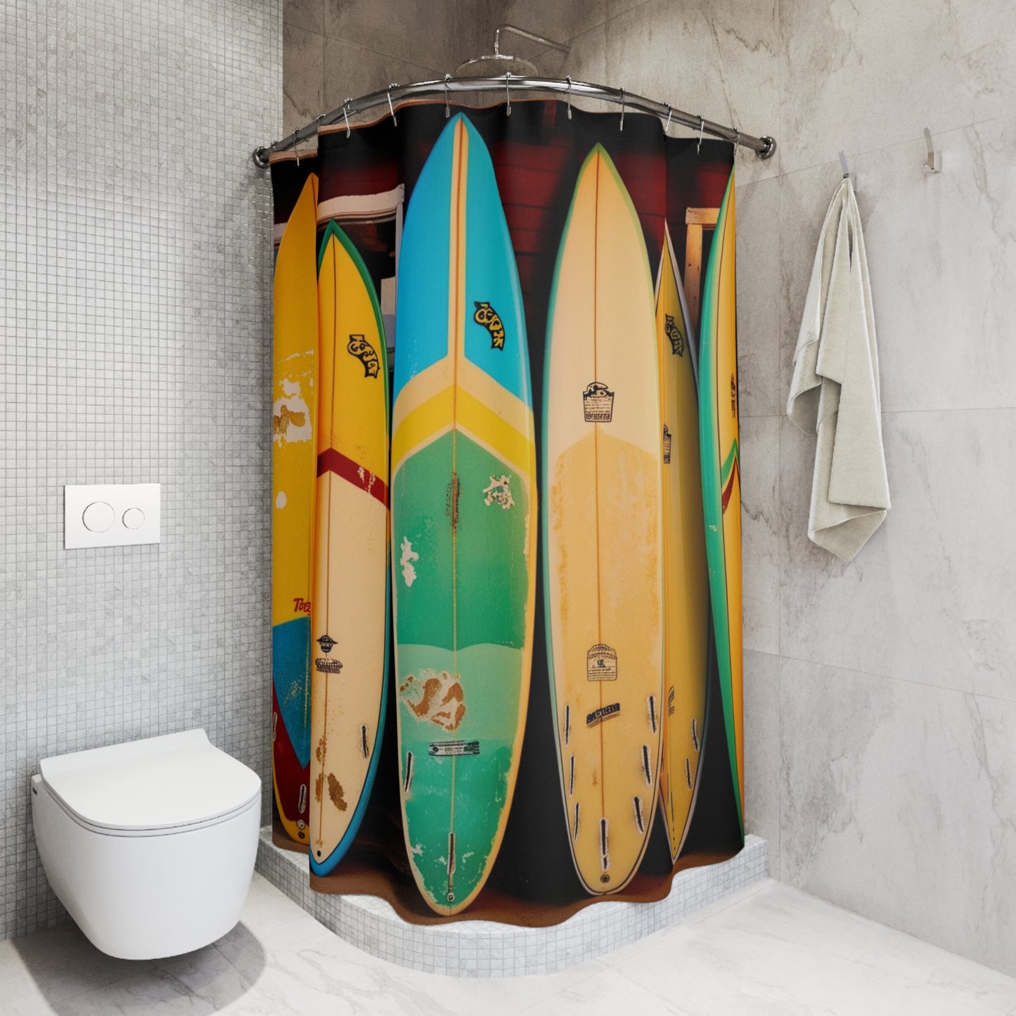 retro surfboards Shower Curtains