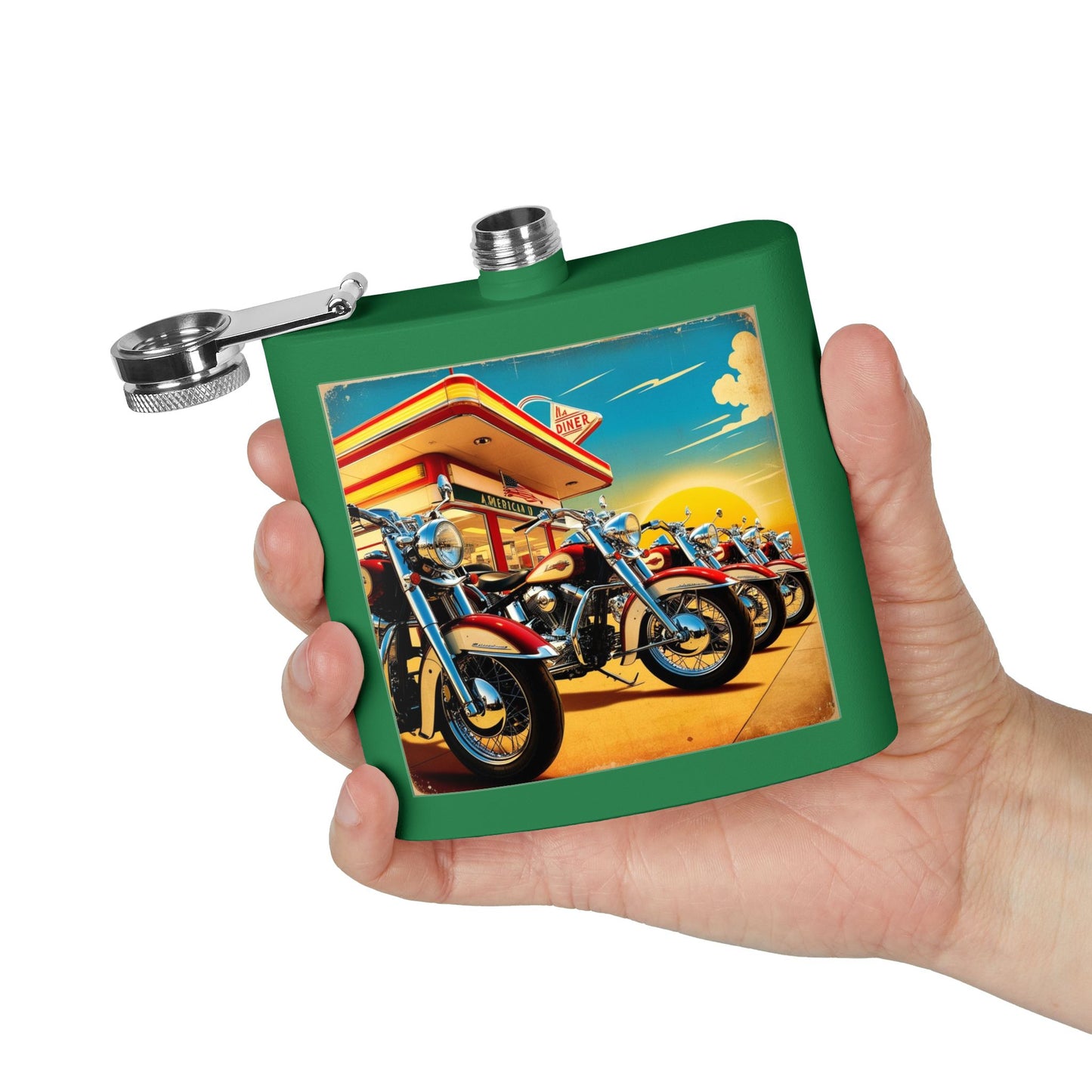 Retro Motorcycle Sleek Stainless Steel Flask