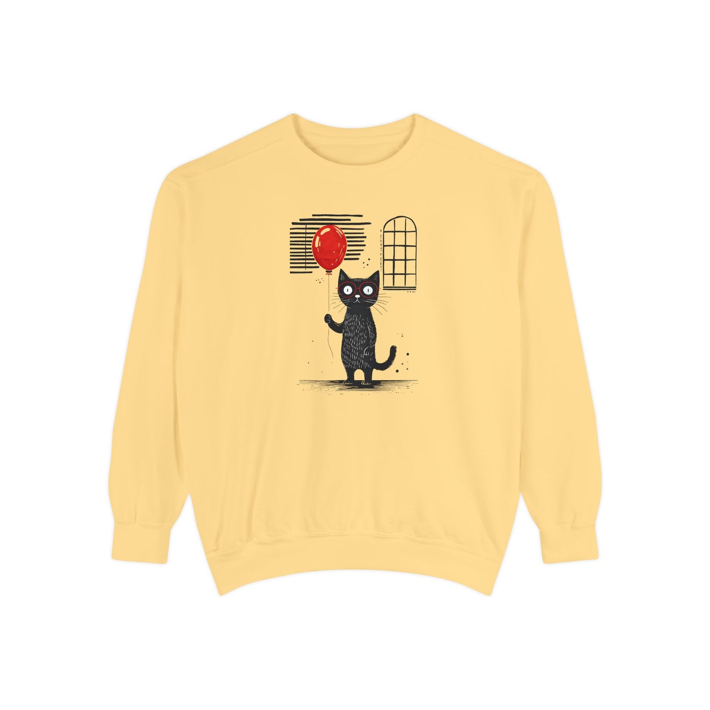 cat with red balloon Unisex Garment-Dyed Sweatshirt