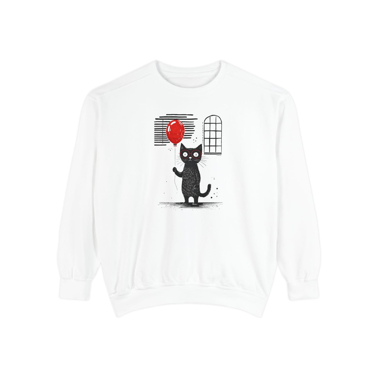 cat with red balloon Unisex Garment-Dyed Sweatshirt