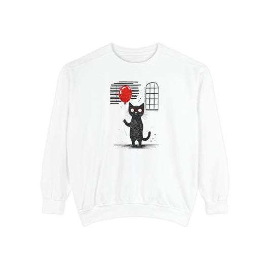 cat with red balloon Unisex Garment-Dyed Sweatshirt