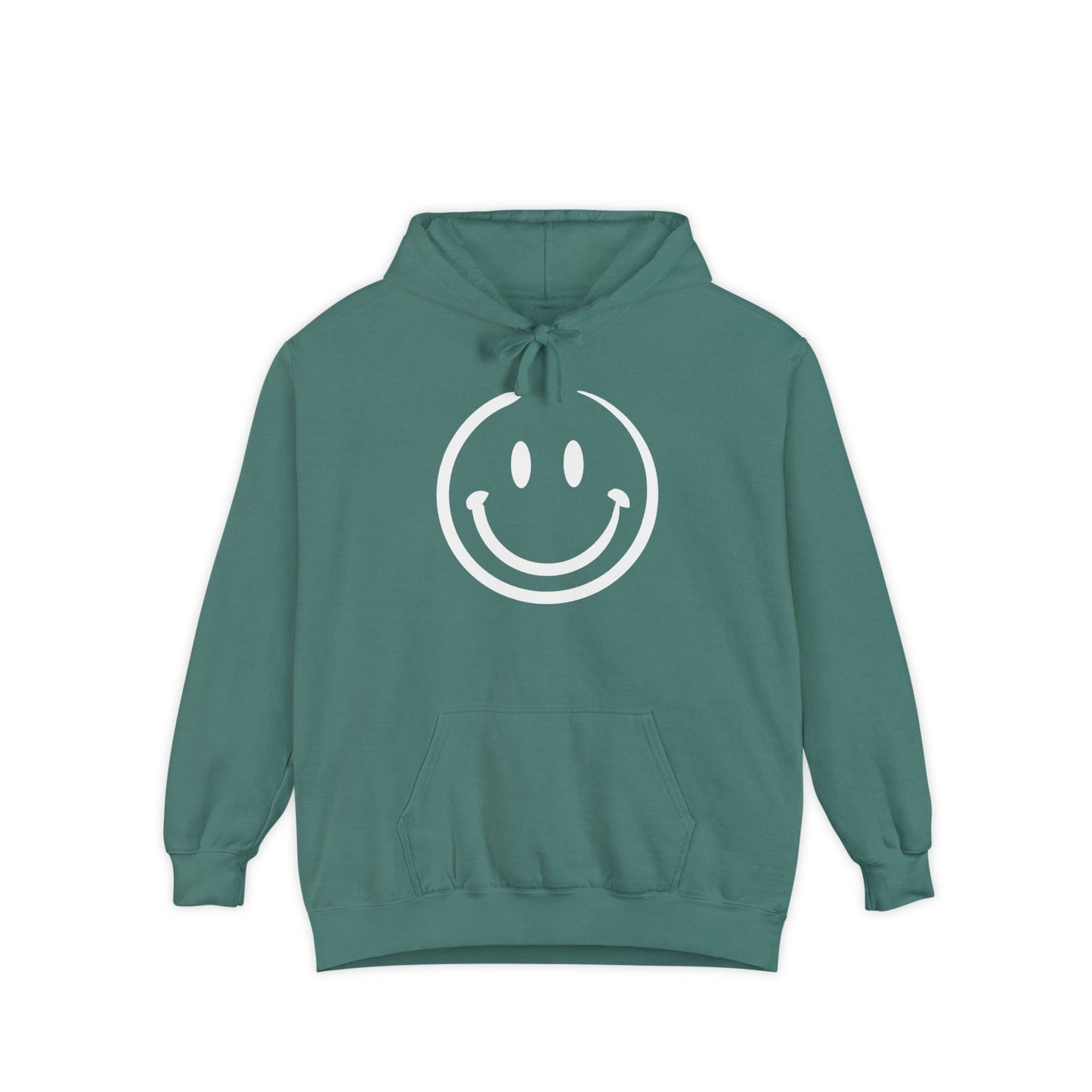White Smiley Face Garment-Dyed Hoodie