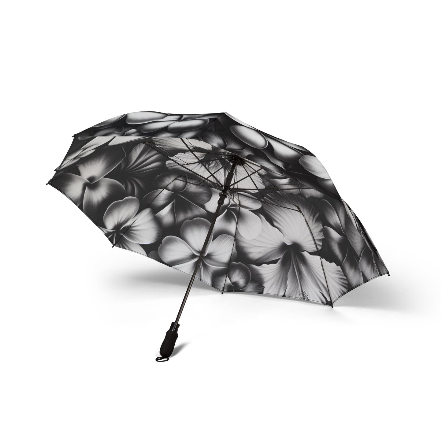 black and white Hawaiian flowers Umbrella - Semi-Automatic Foldable Design