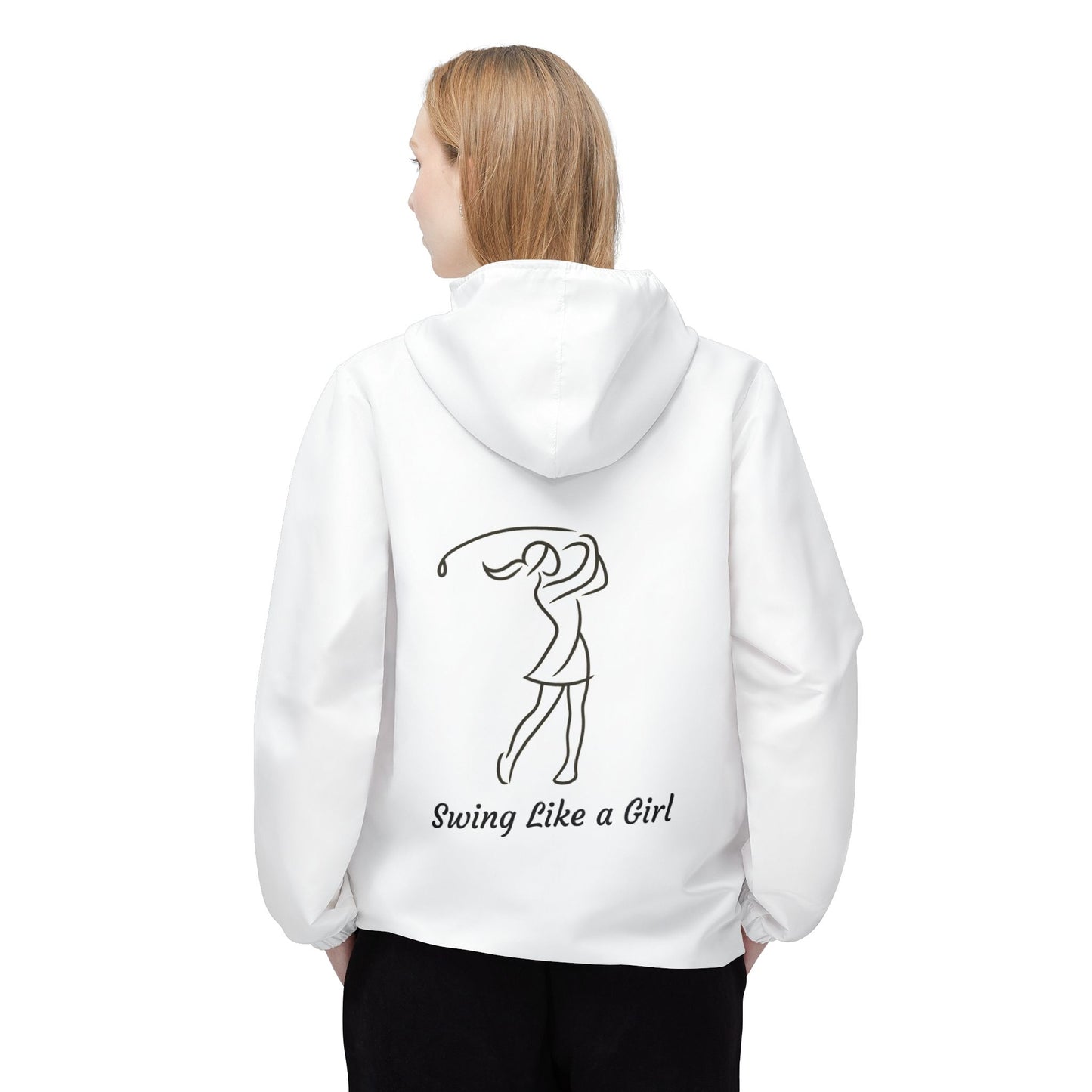 White Golf Gal Swing Like a Girl Windbreaker Jacket