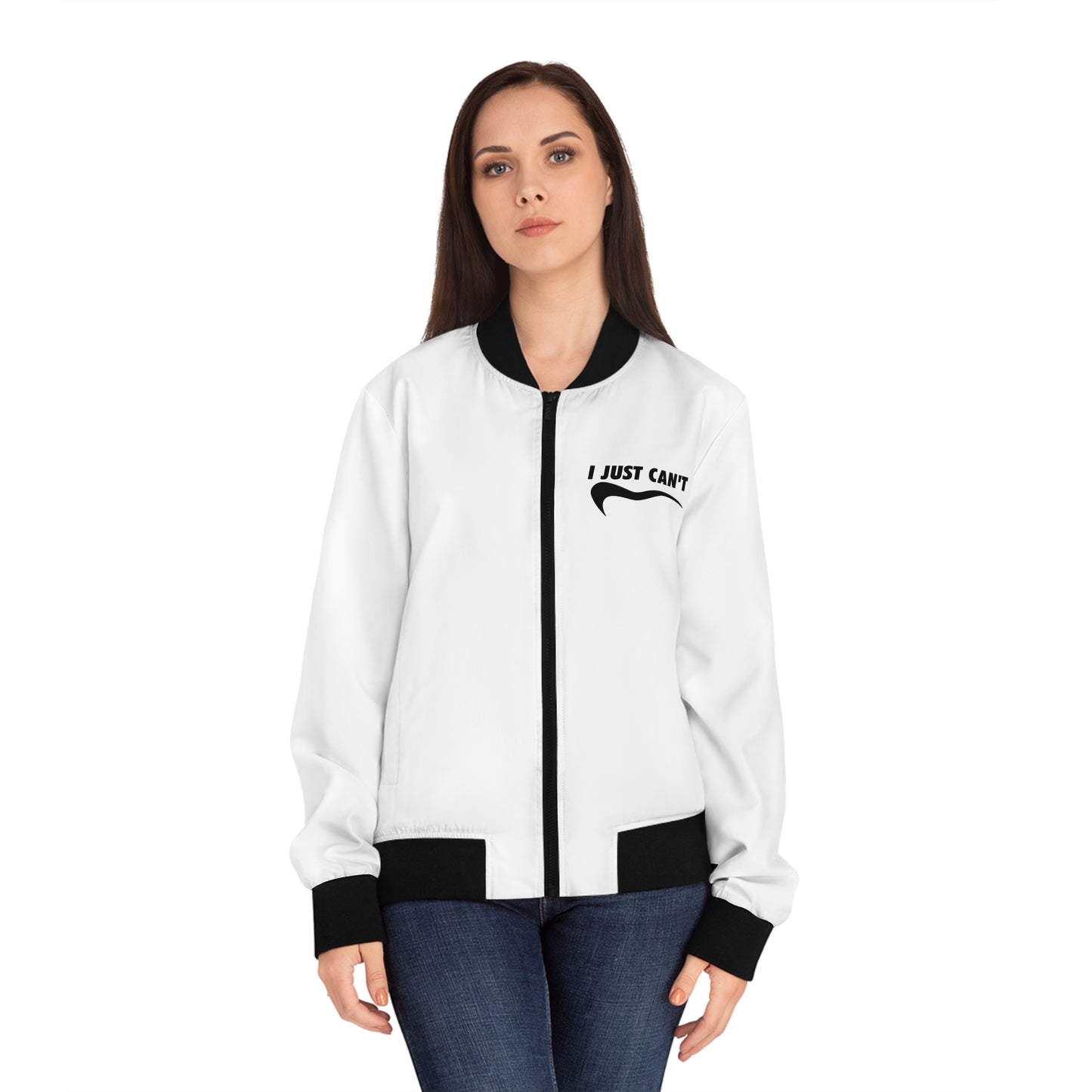 white I just Can't Women's Bomber Jacket