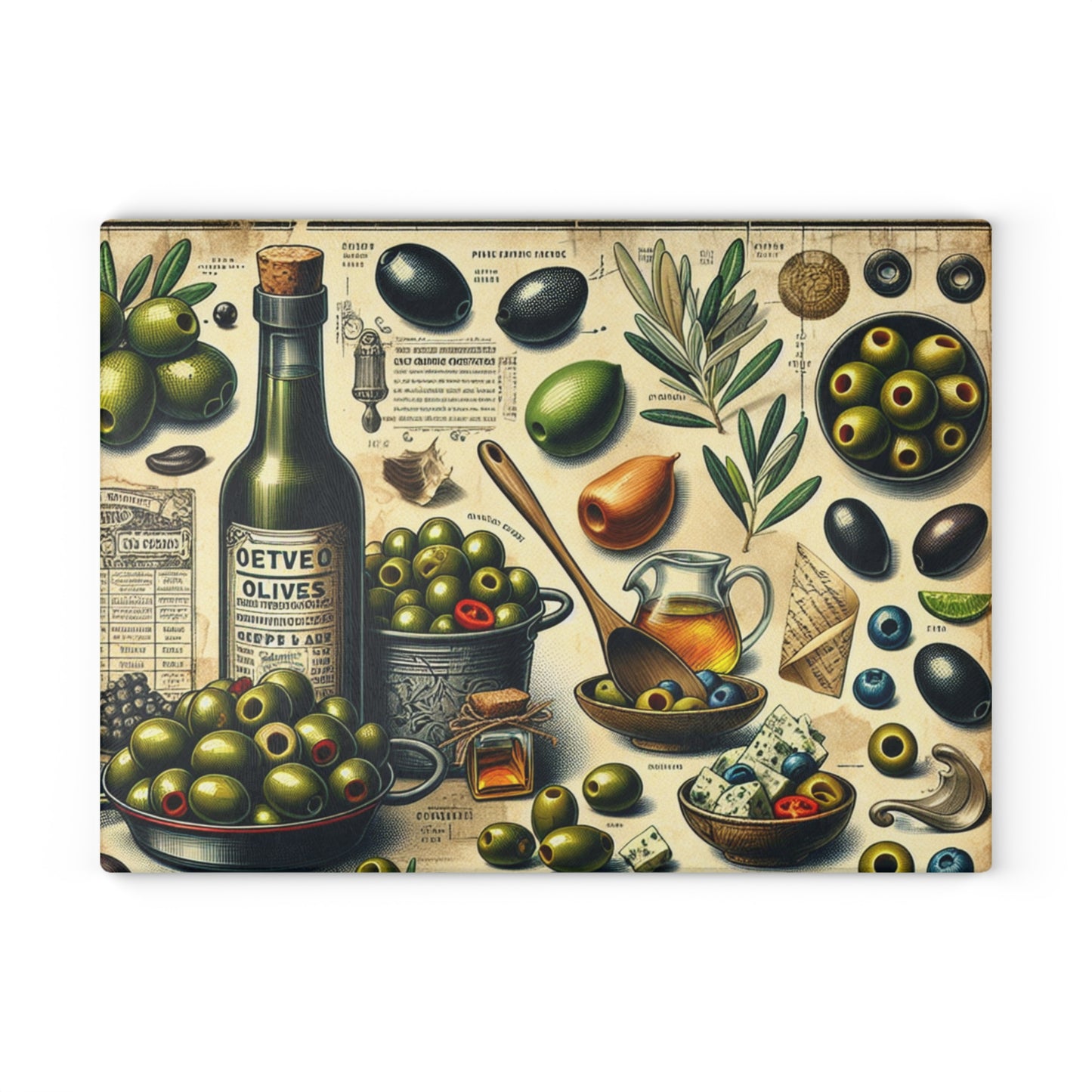 retro olives Glass Cutting Board