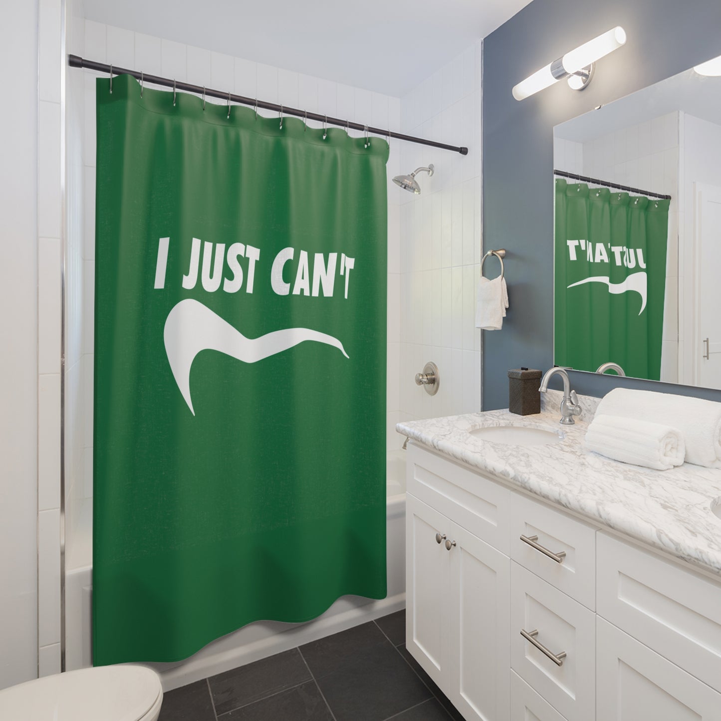 green I just can't Shower Curtains