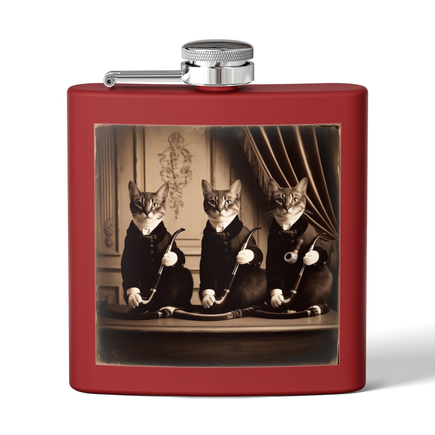 Antique Cats Sleek Stainless Steel Flask