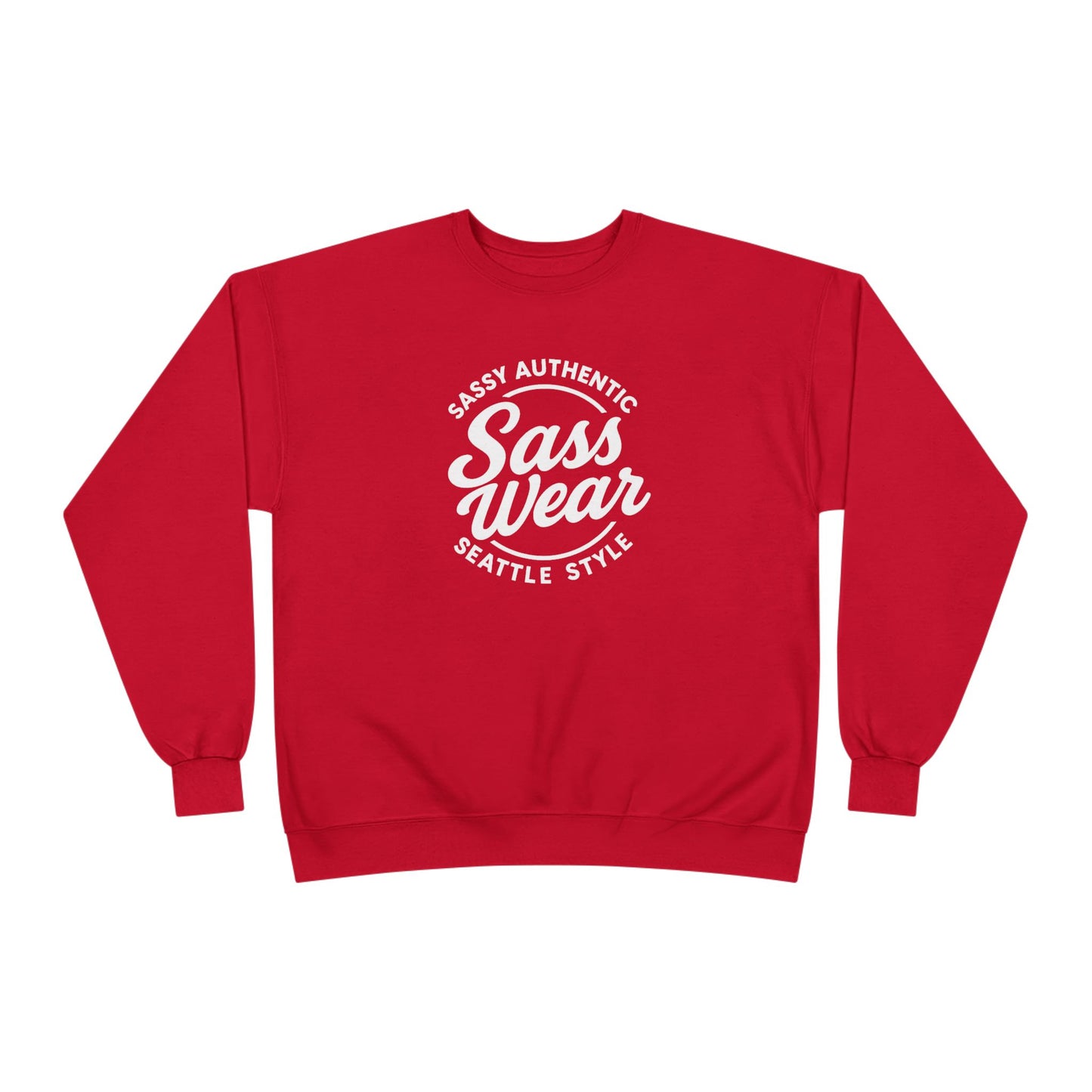 Sass Wear Unisex Eco-Friendly Crewneck Sweatshirt white logo
