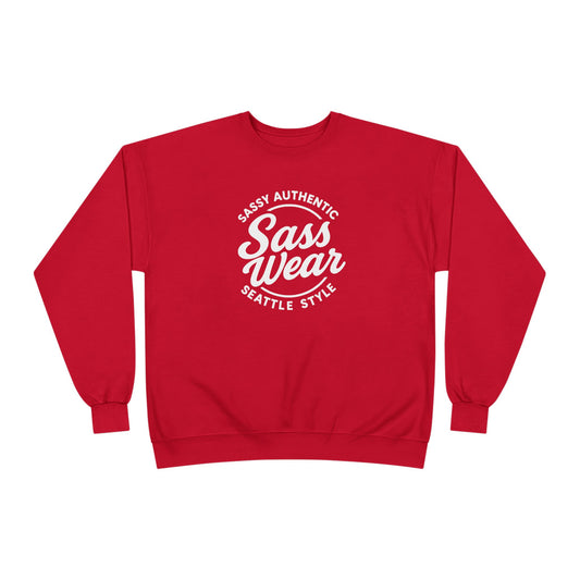 Sass Wear Unisex Eco-Friendly Crewneck Sweatshirt white logo