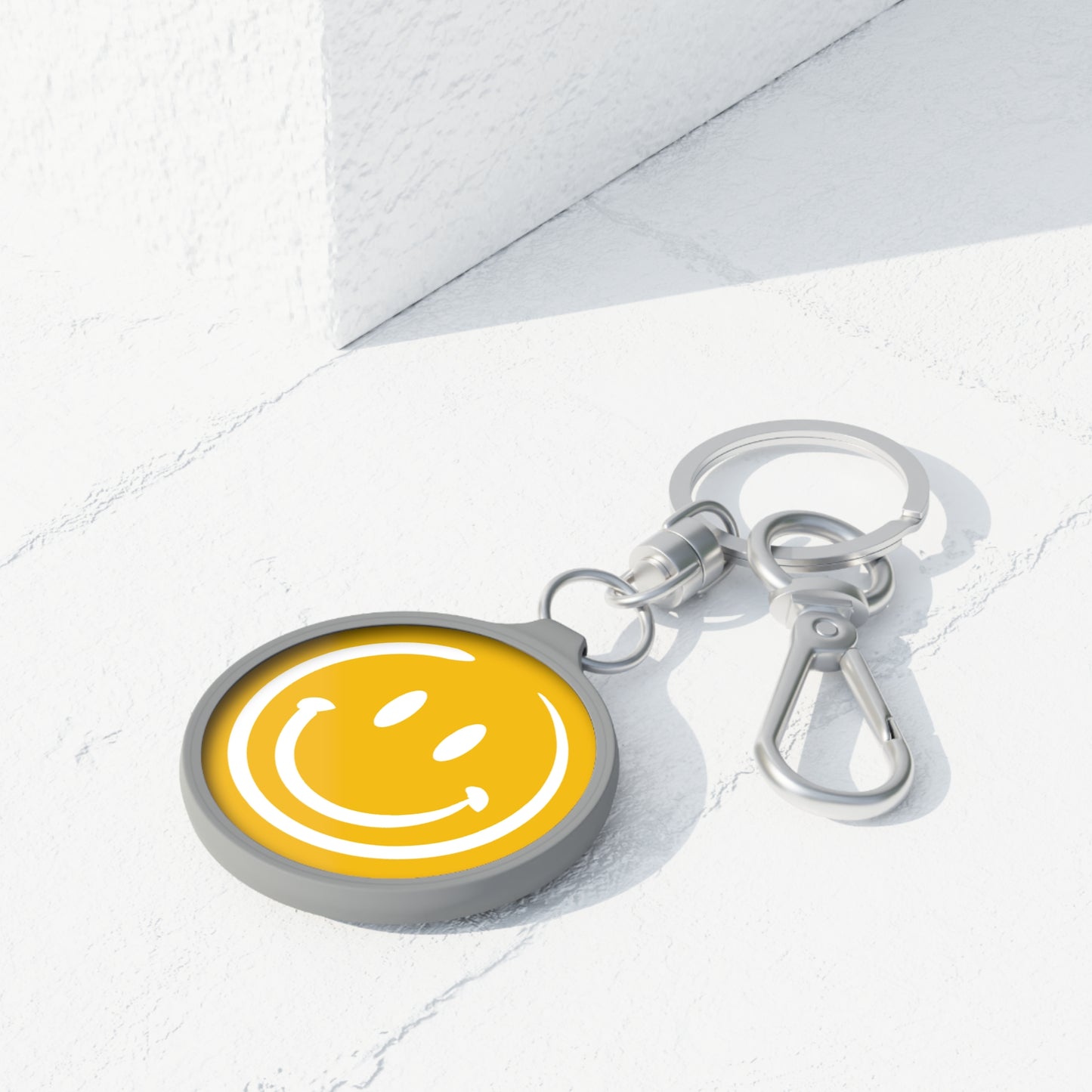 Yellow Smiley Face Keyring Tag
