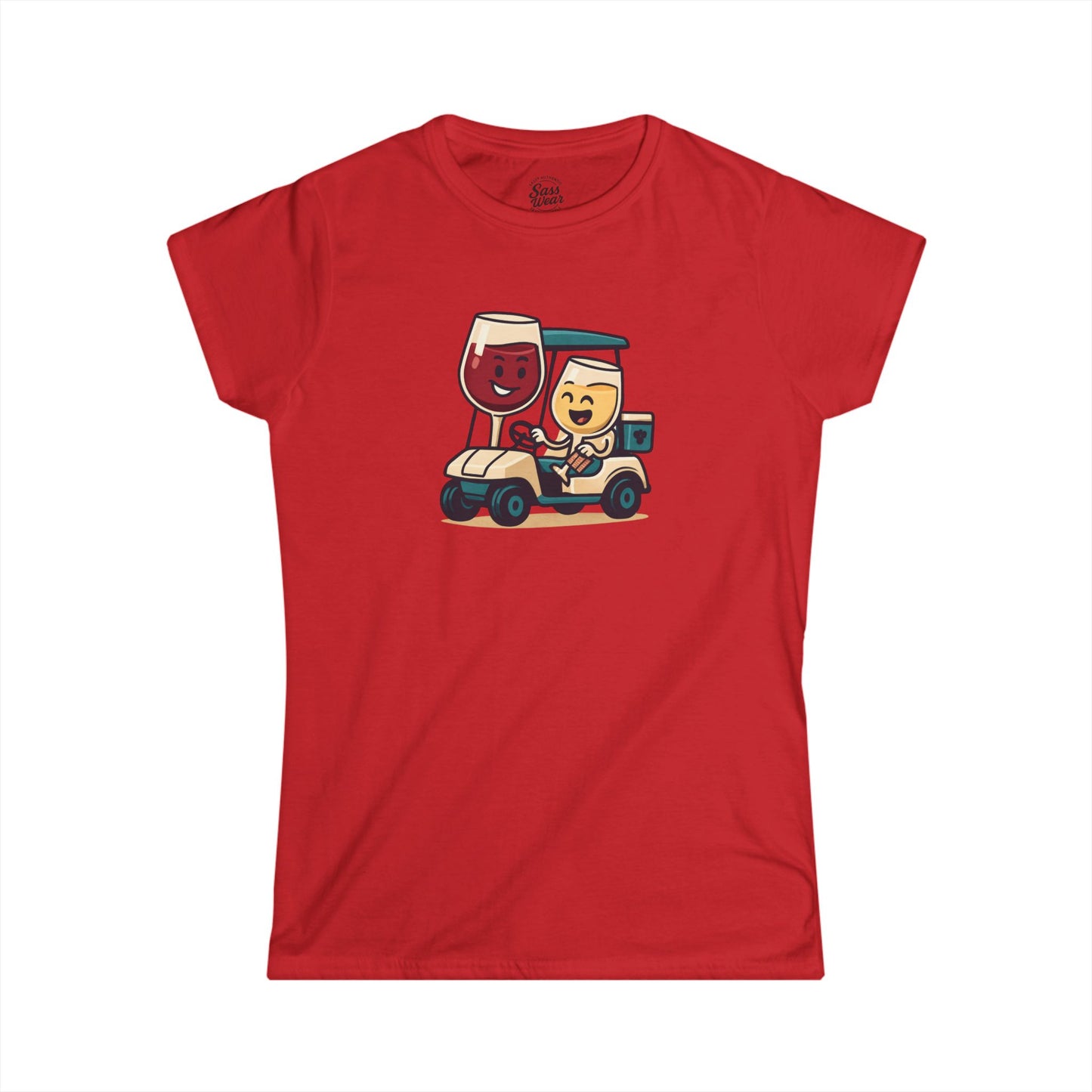 Wine and Golf Cart Women's Softstyle Tee Ruby
