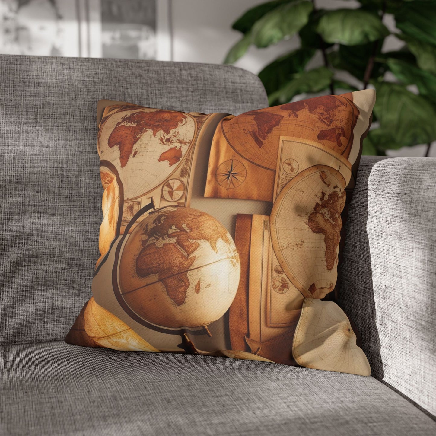 Vintage maps and globes Canvas Pillow cover