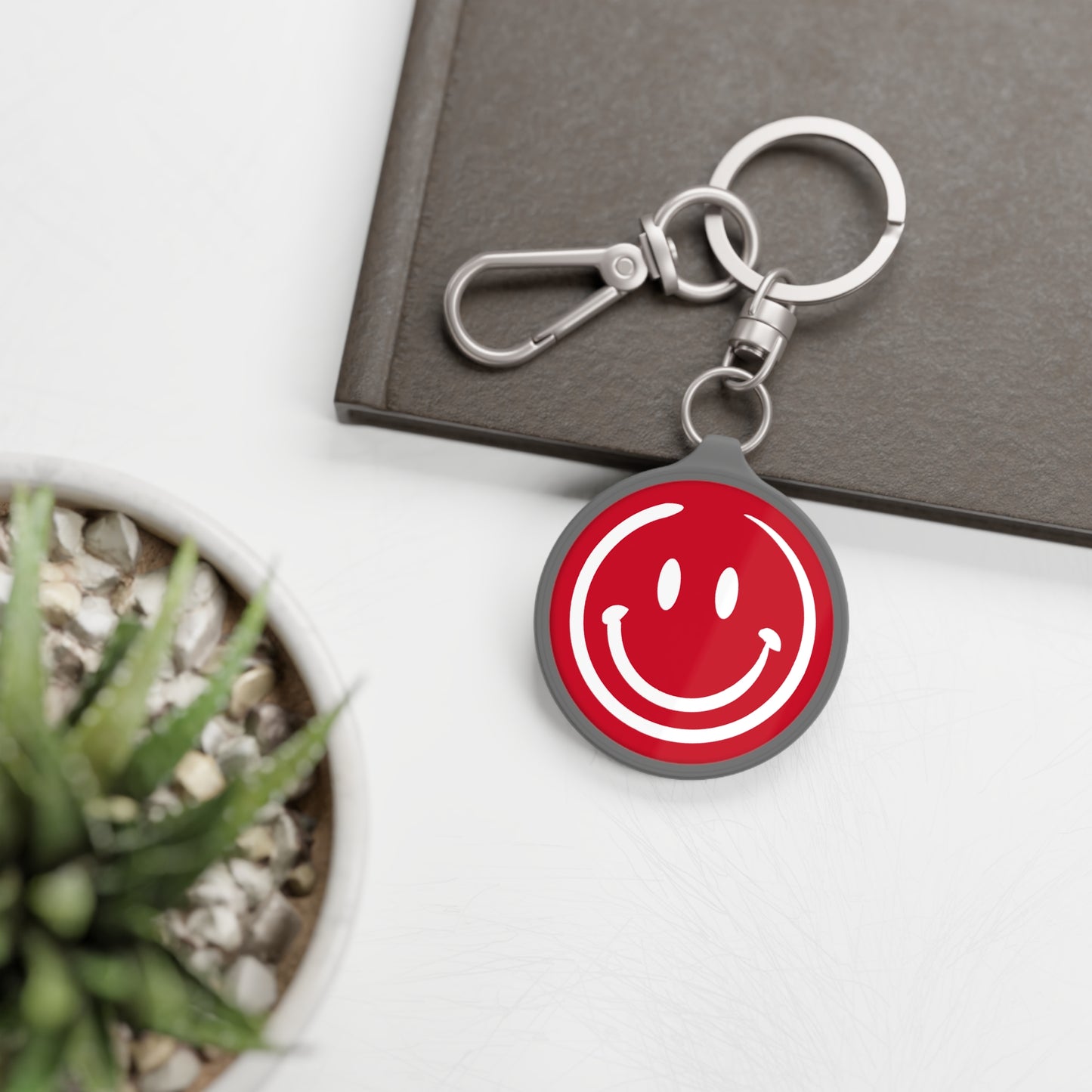 Red Smiley Face Keyring Tag