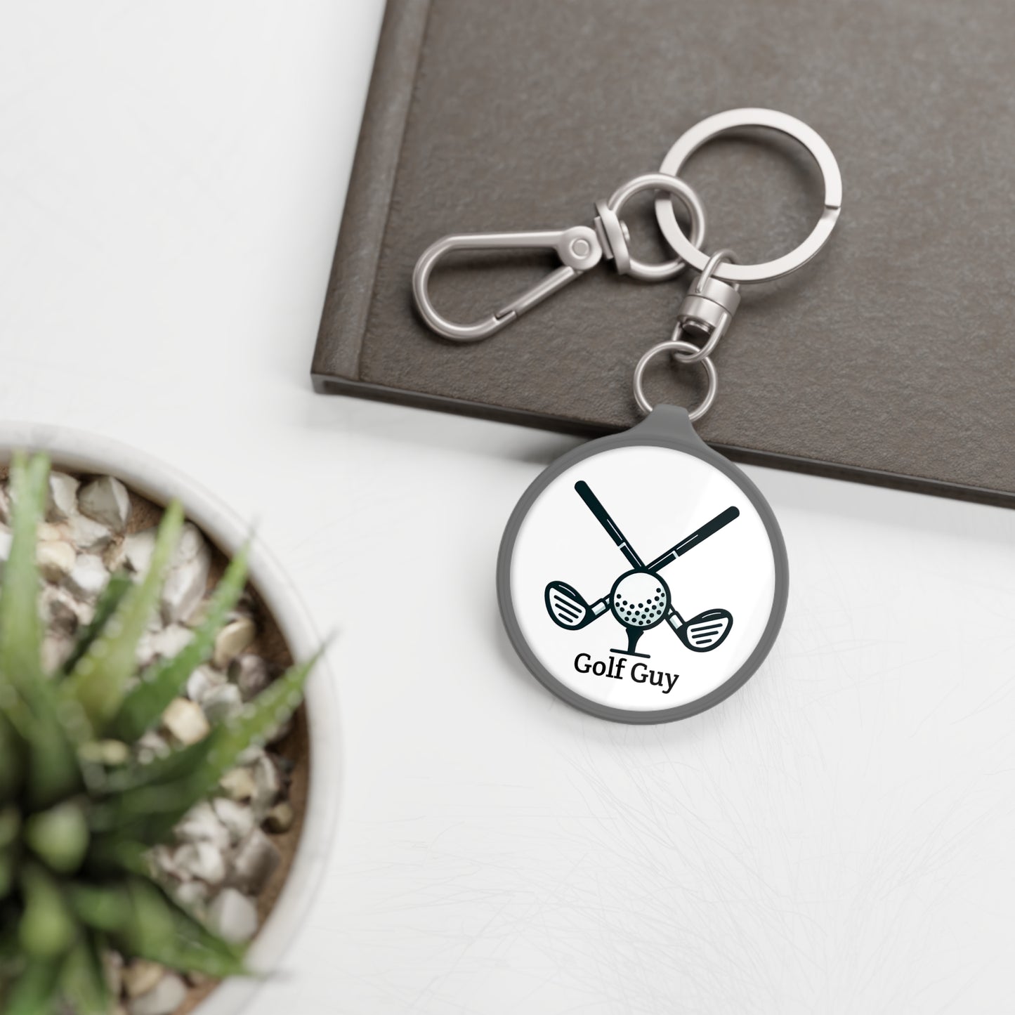 White Grey Golf Guy Keyring Tag