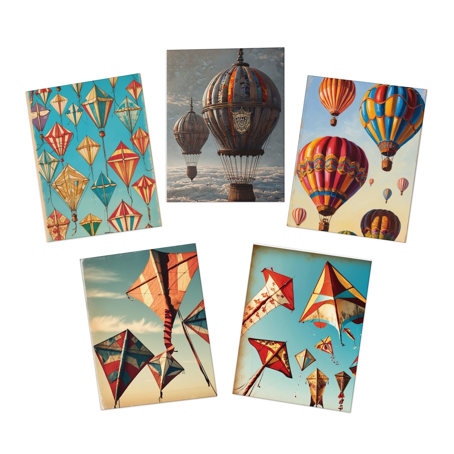 vintage hot air balloons and kites Greeting Cards (5-Pack)