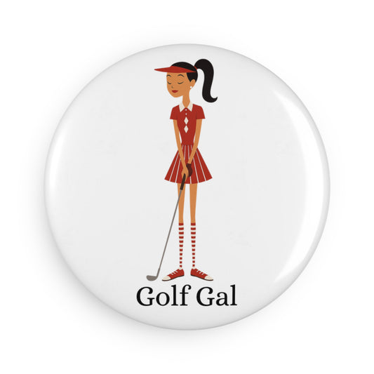 Golf Gal Button Magnet Ruby