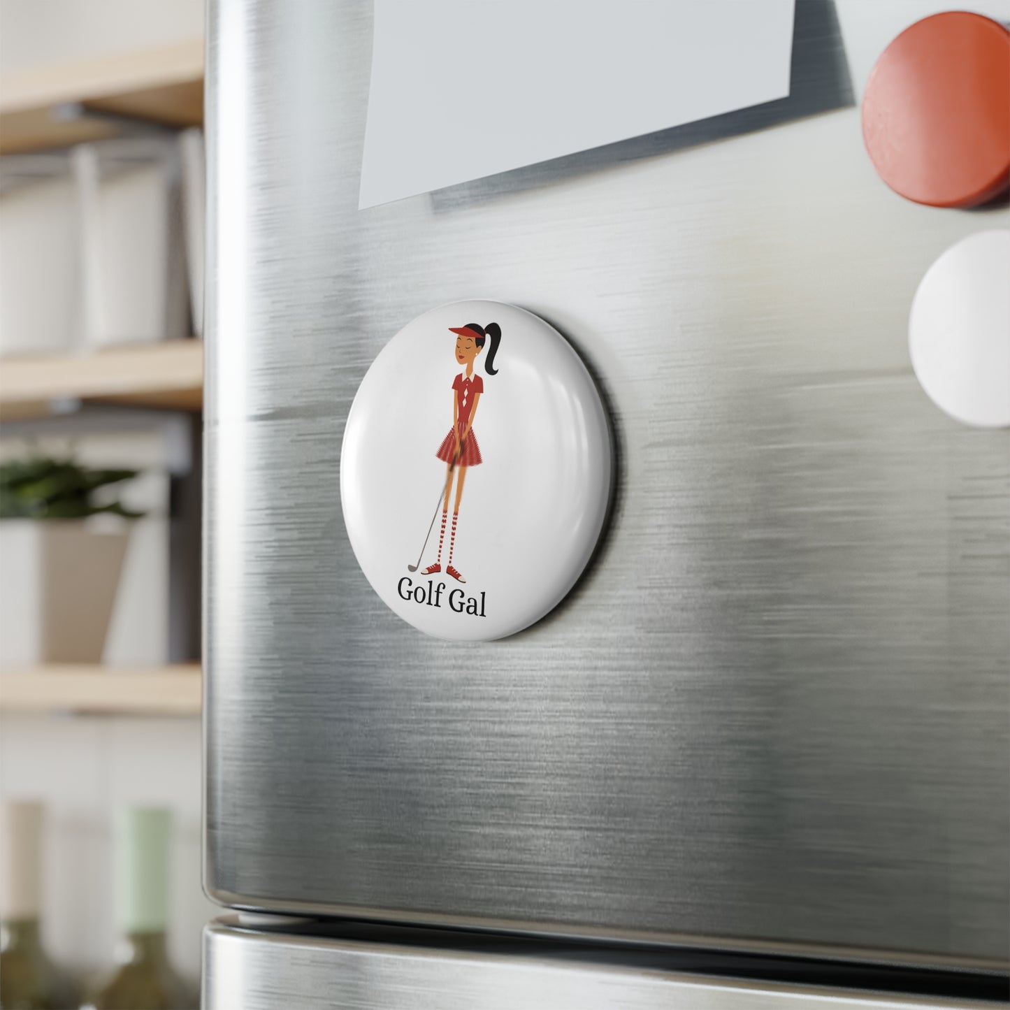 Golf Gal Button Magnet Ruby