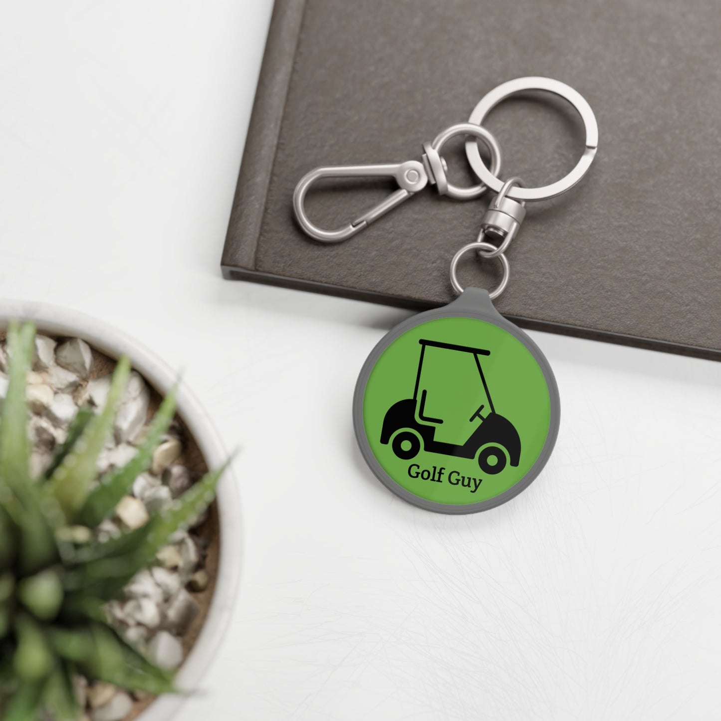Green Golf Golf Cart Guy Keyring Tag