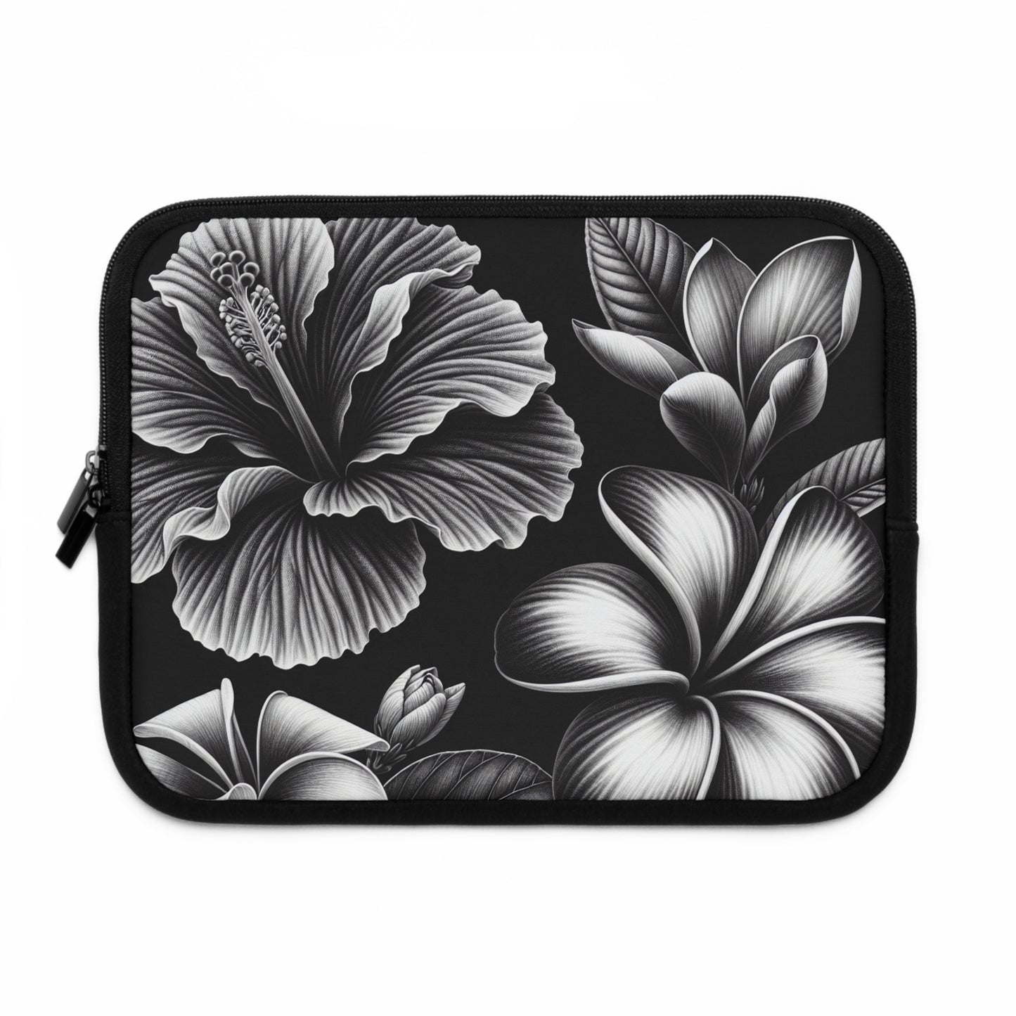 black and white Hawaiian flowers Laptop Sleeve