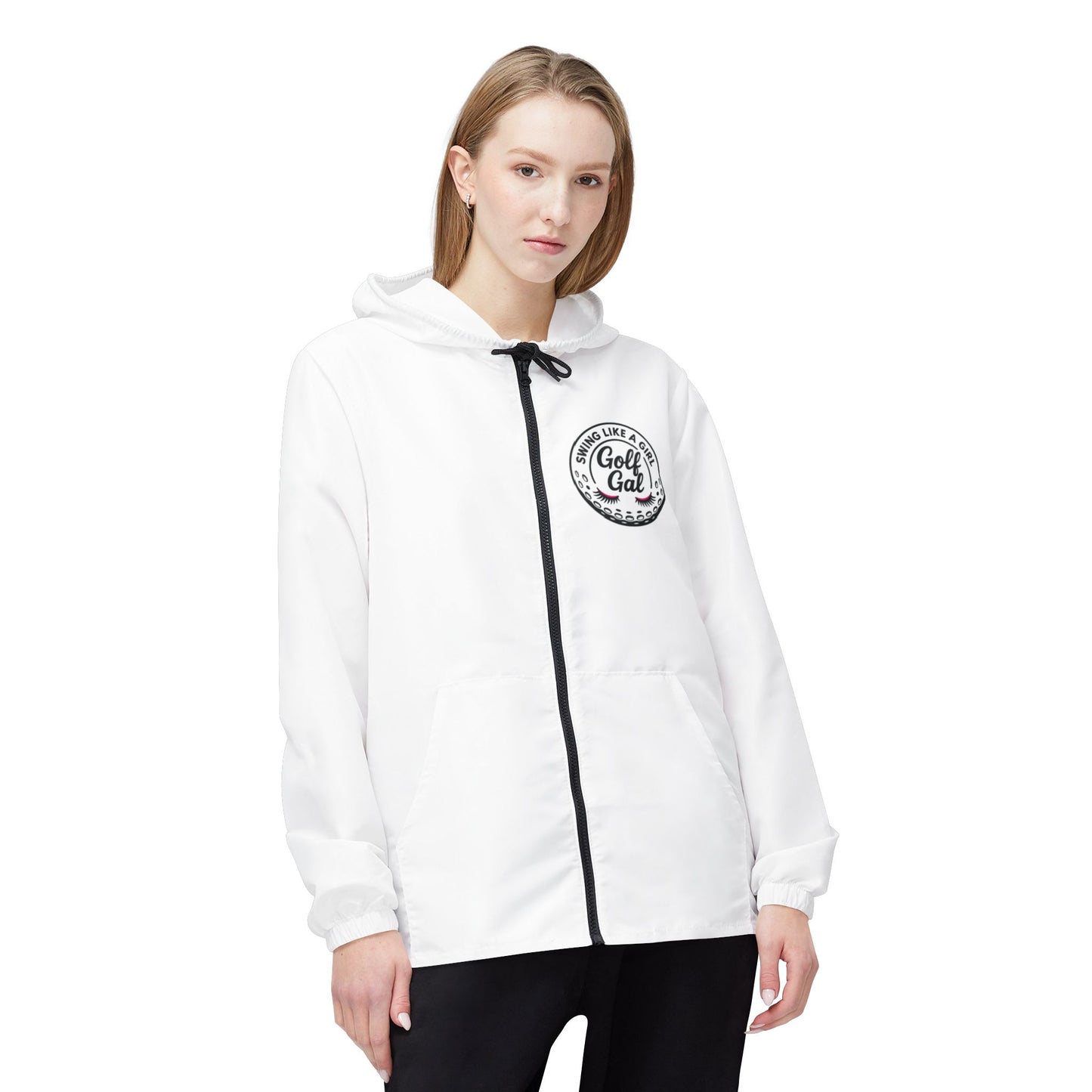 White Golf Gal Swing Like a Girl Windbreaker Jacket
