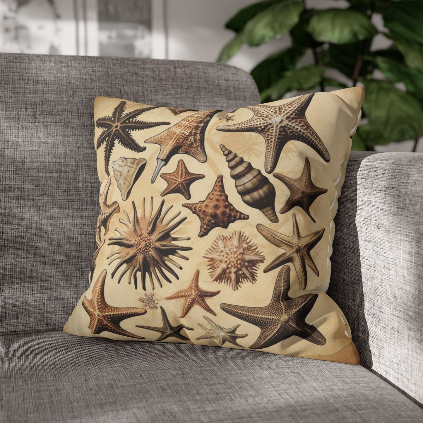 Vintage Starfish and seashells Canvas Pillow cover