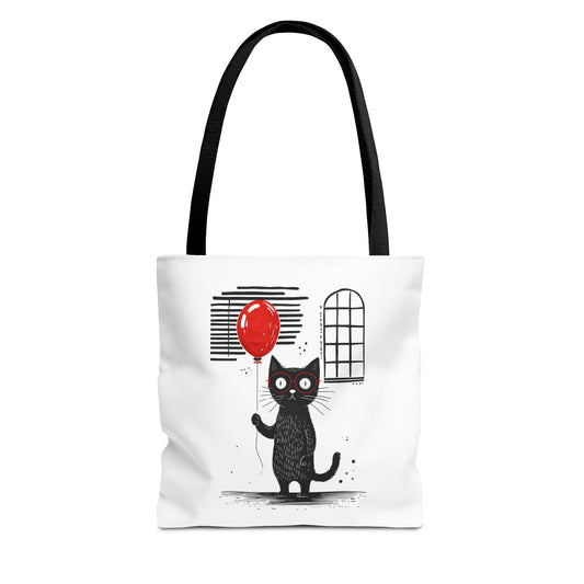 Cat with red balloon Tote Bag
