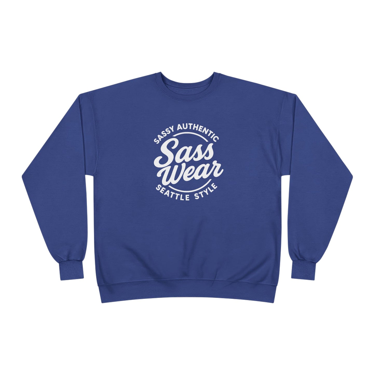 Sass Wear Unisex Eco-Friendly Crewneck Sweatshirt white logo