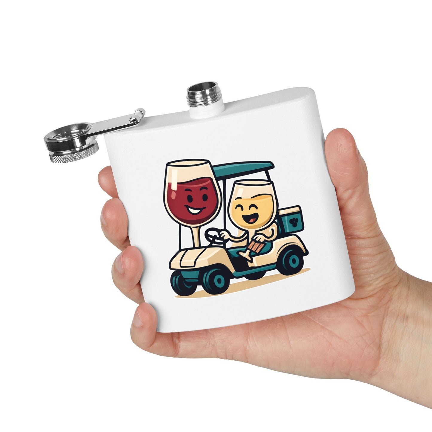 Wine Glasses in Golf Cart Sleek Stainless Steel Flask