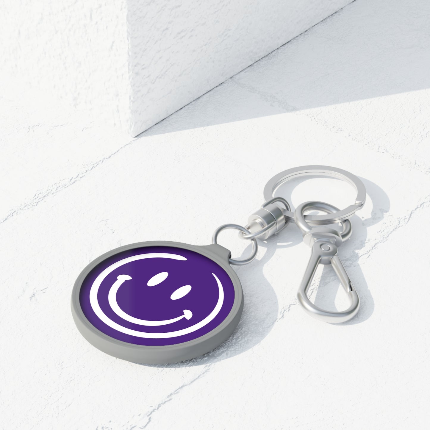Purple Smiley Face Keyring Tag