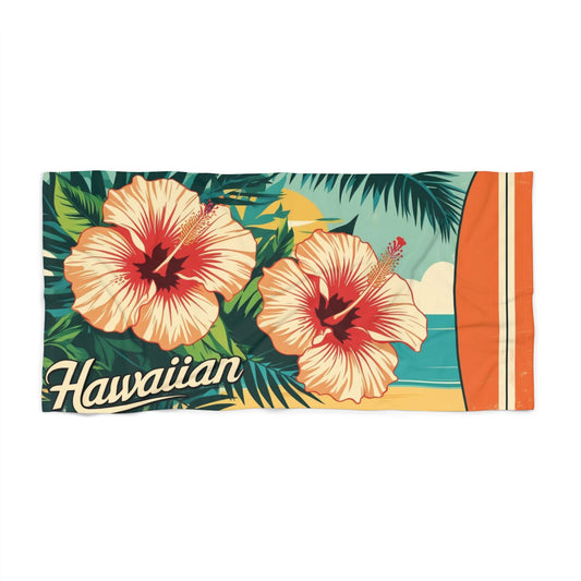 Retro hawiian flowers Beach Towel