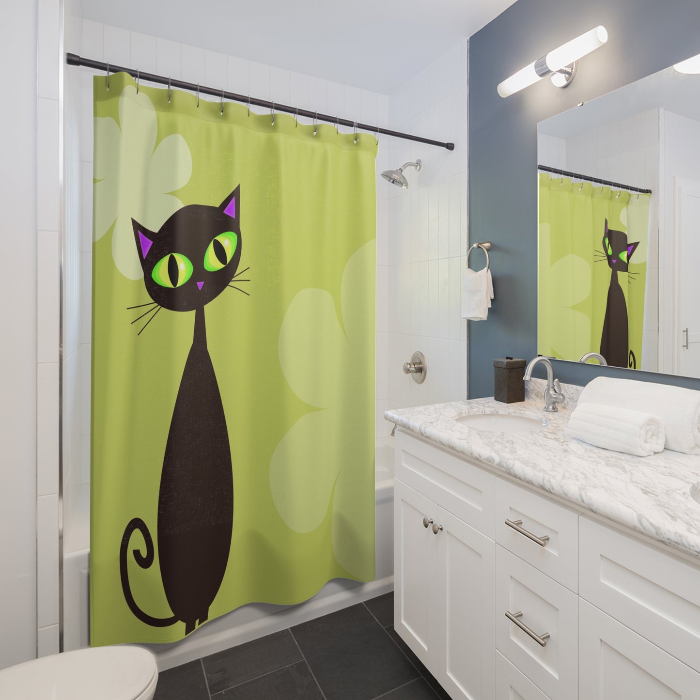 retro black cat Shower Curtains