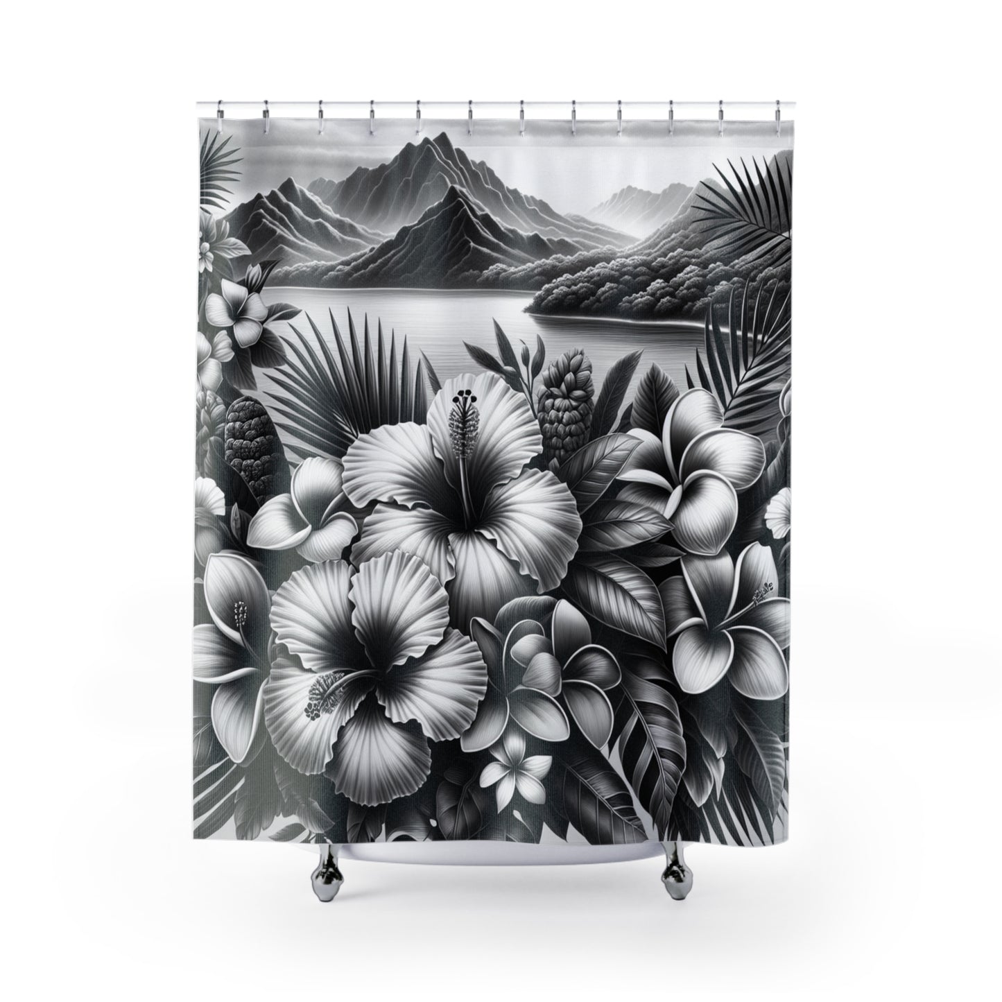 black and white Hawaiian Shower Curtains
