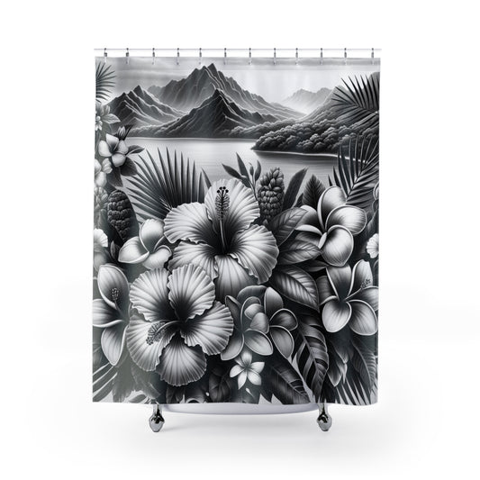 black and white Hawaiian Shower Curtains