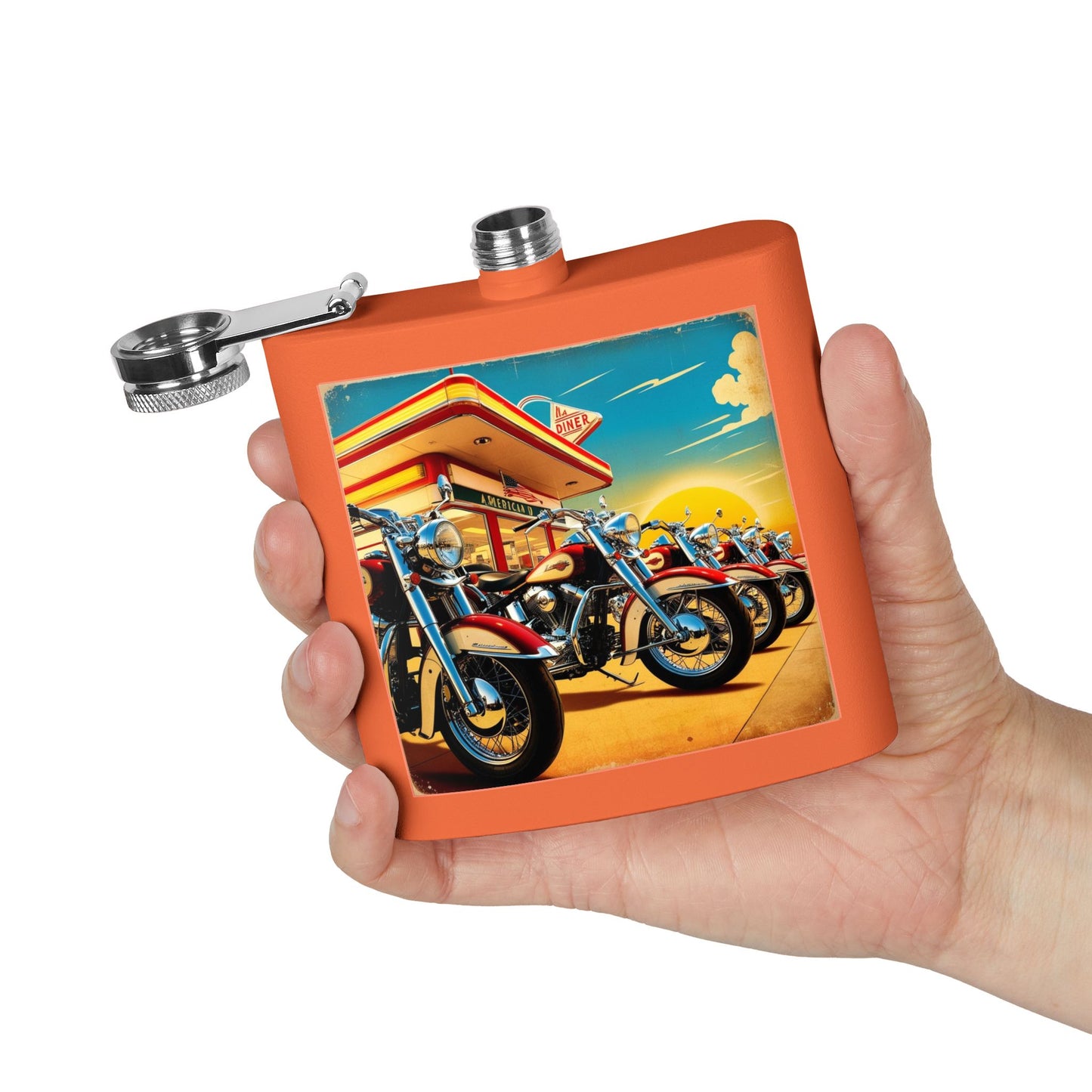 Retro Motorcycle Sleek Stainless Steel Flask
