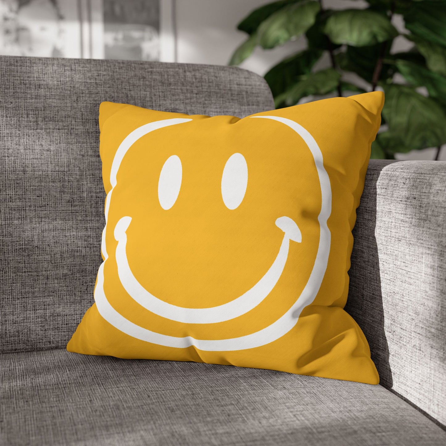 yellow with white smiley face Canvas Pillow cover