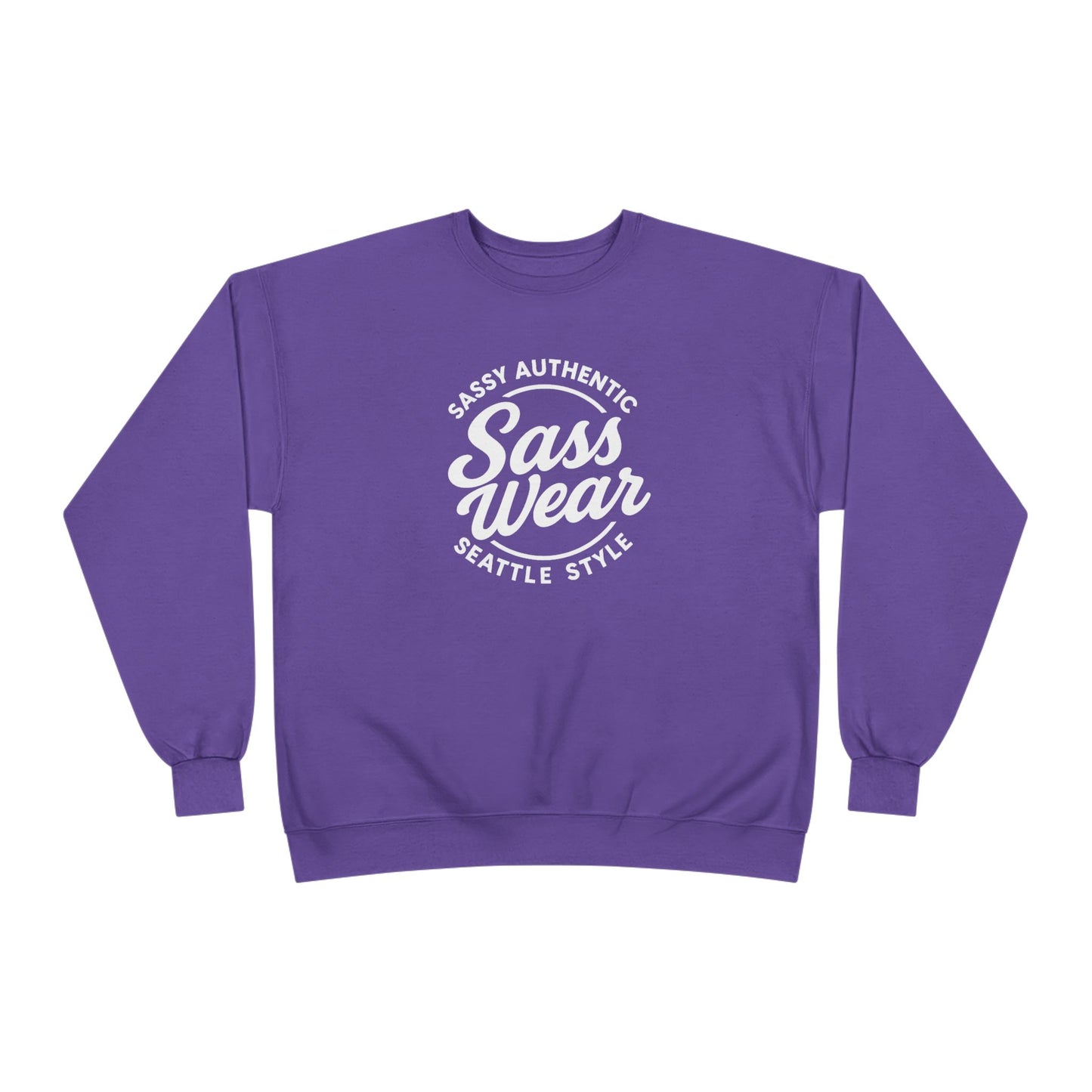 Sass Wear Unisex Eco-Friendly Crewneck Sweatshirt white logo