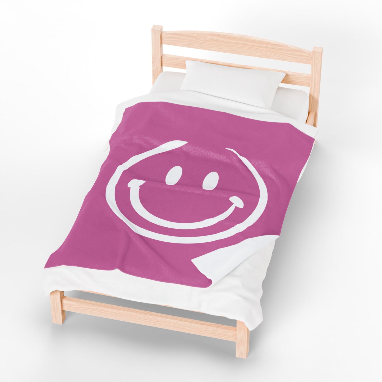 pink with white smiley face Velveteen Plush Blanket