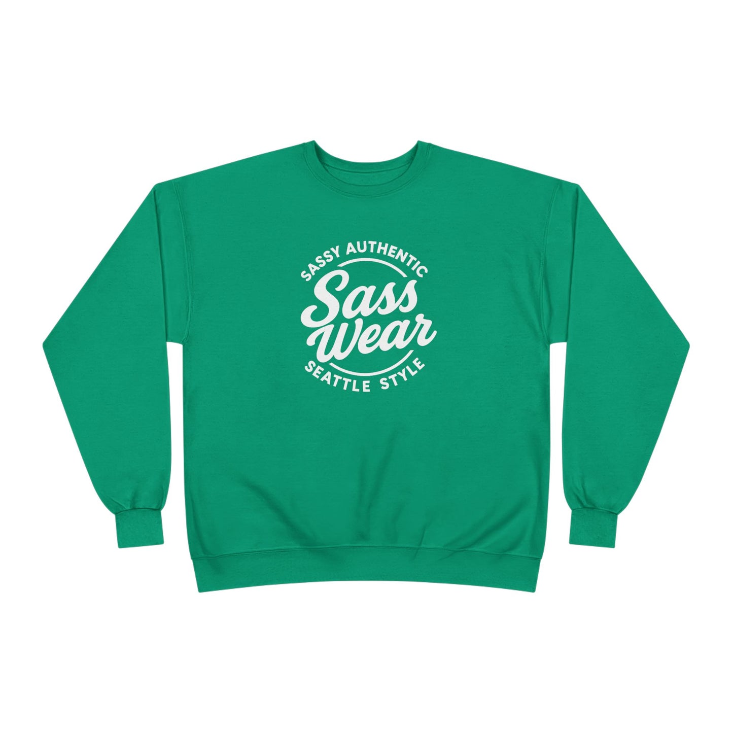 Sass Wear Unisex Eco-Friendly Crewneck Sweatshirt white logo