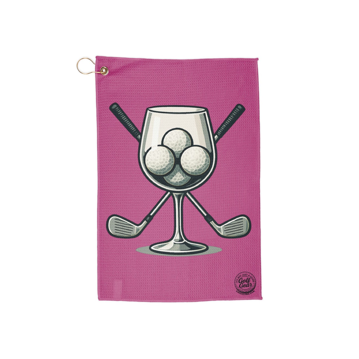 Hot Pink Golf Clubs and Wine Glass Golf Towel