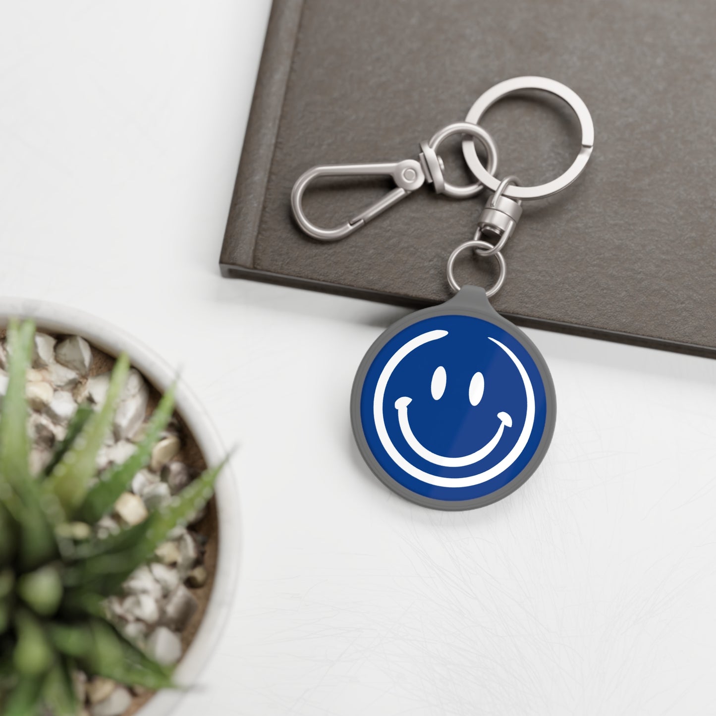 Blue Smiley Face Keyring Tag
