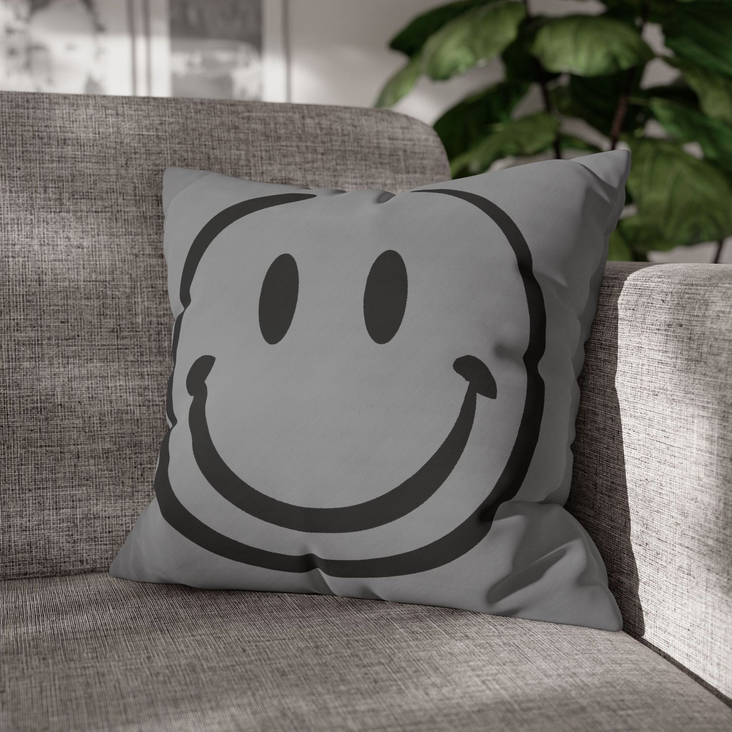 gray with black smiley face Canvas Pillow cover