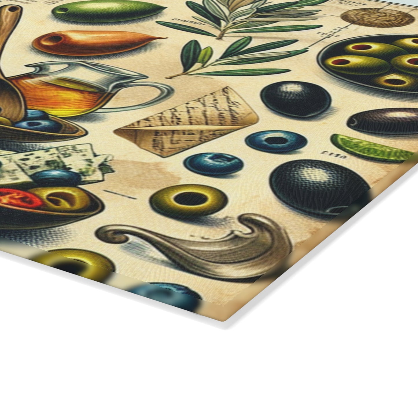 retro olives Glass Cutting Board