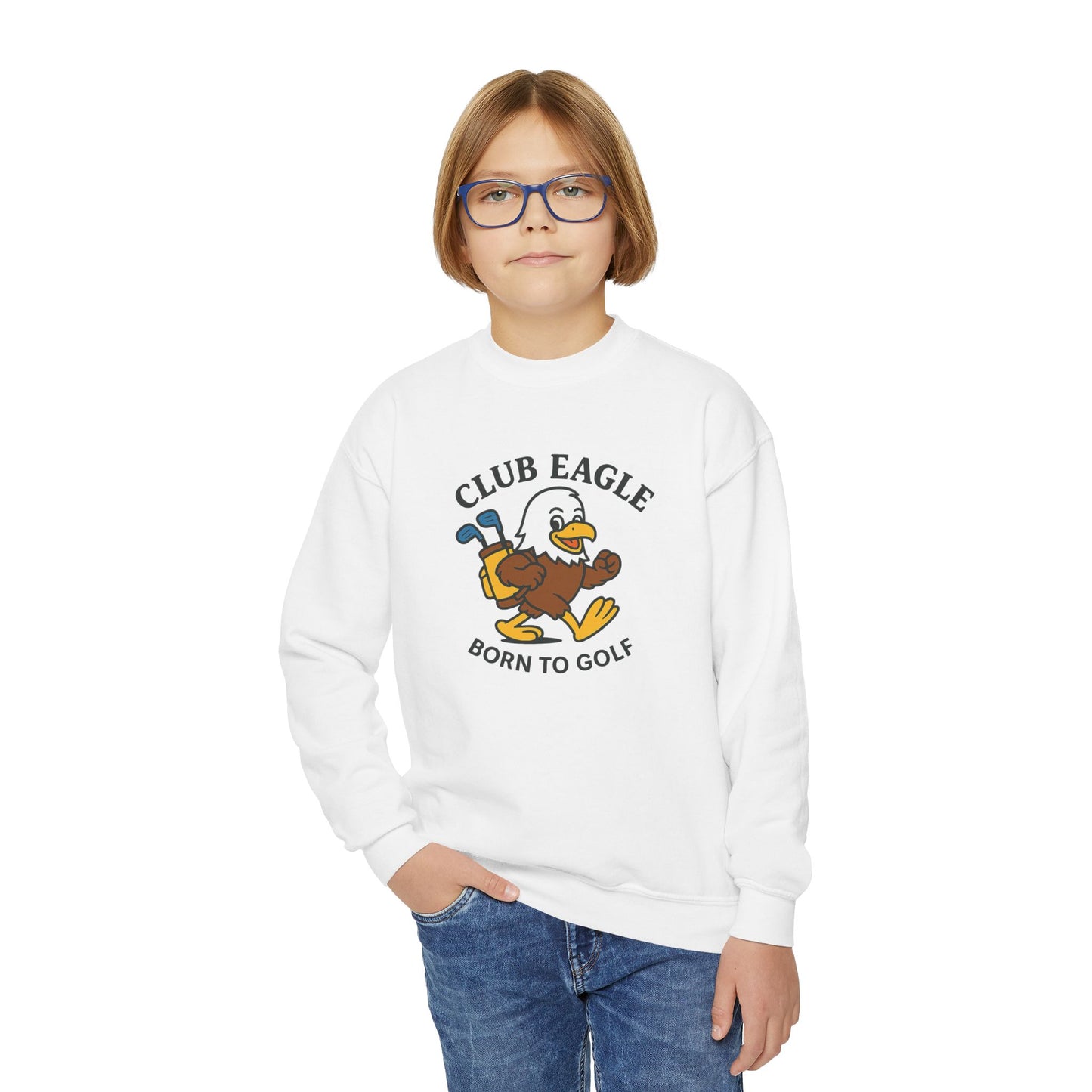 Club Eagle Golf Ball Born to Golf Youth Crewneck Sweatshirt