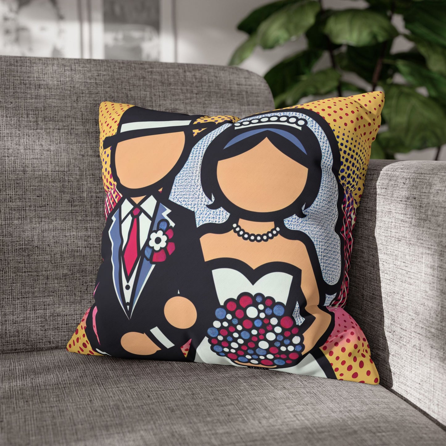 pop art bride and groom Pillow cover