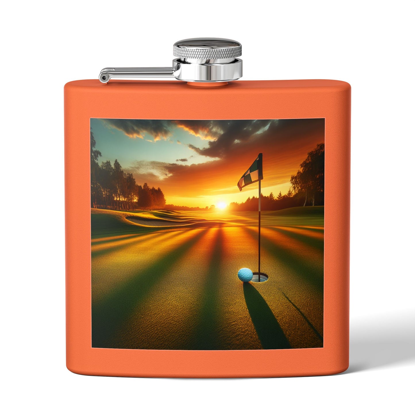 Golf at Sunset Sleek Stainless Steel Flask