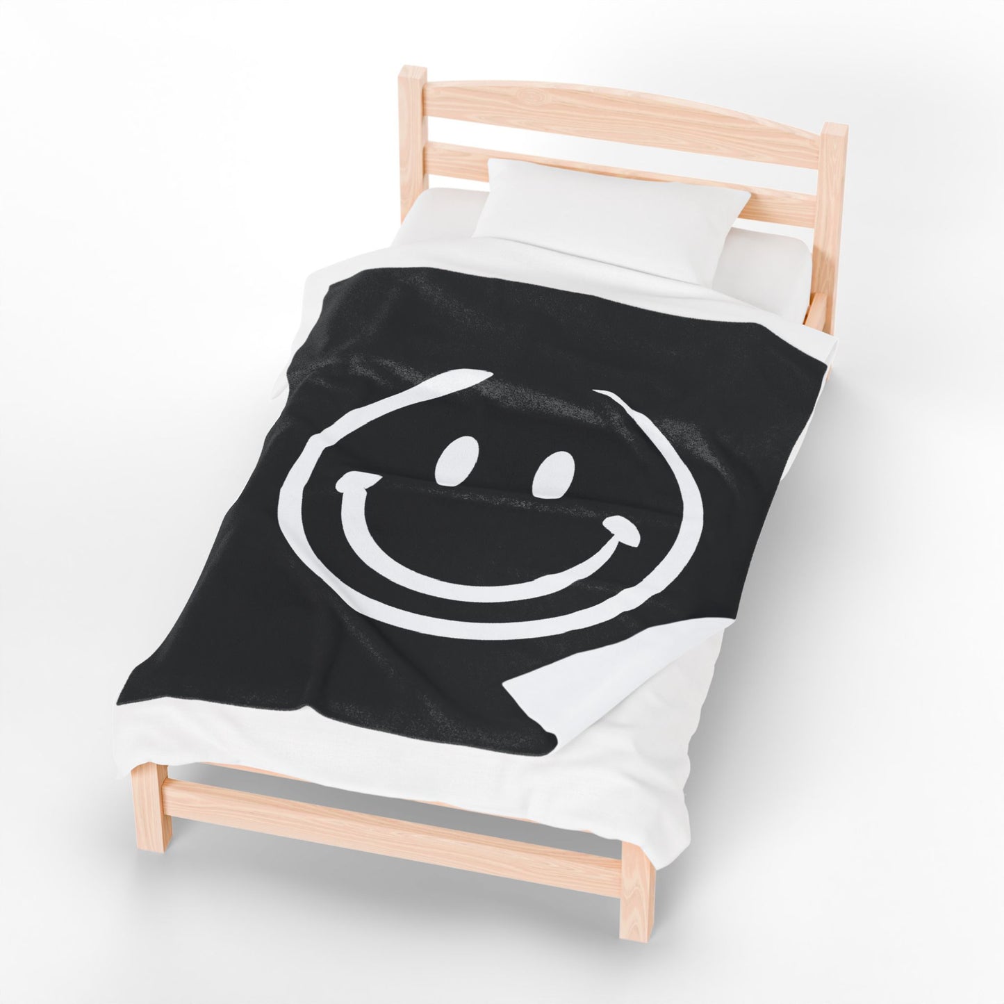 black with white smiley face Velveteen Plush Blanket